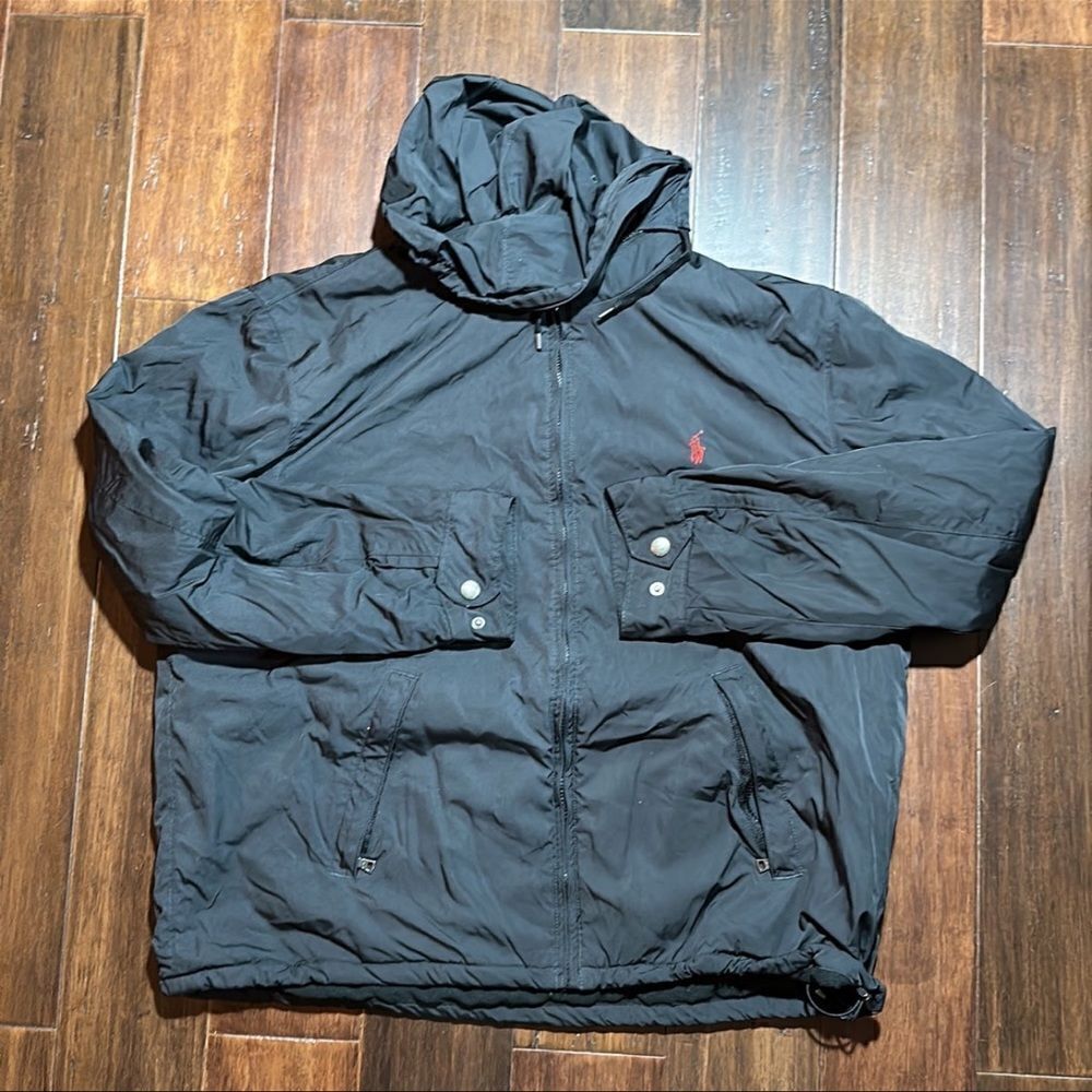 Polo by Ralph Lauren Black Hooded Windbreaker with Red Pony